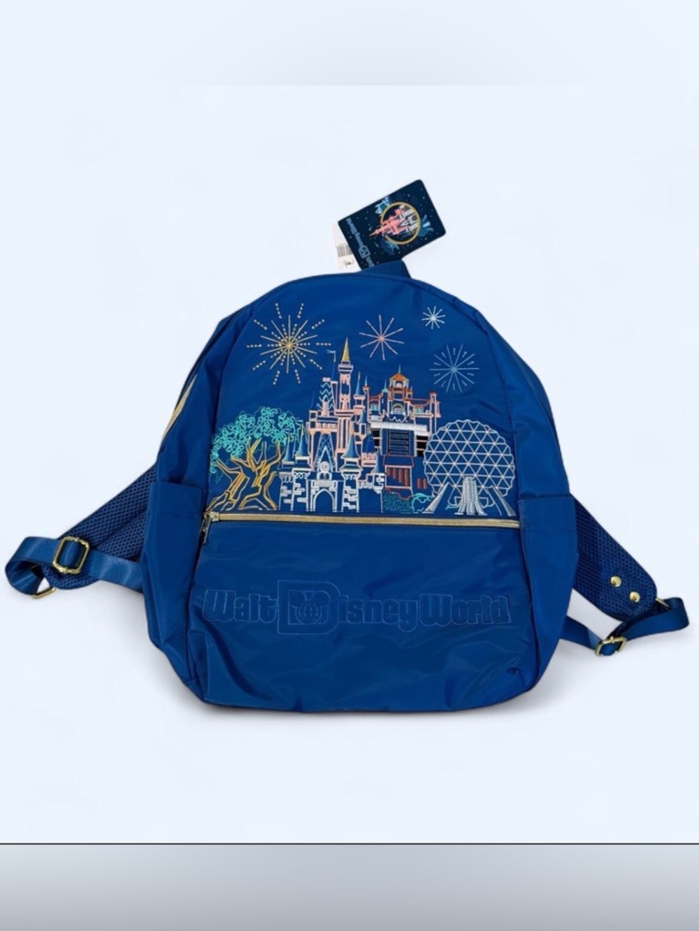 Disney World Blue Backpack 4 Park Icons Castle Embroidered NWT 16”